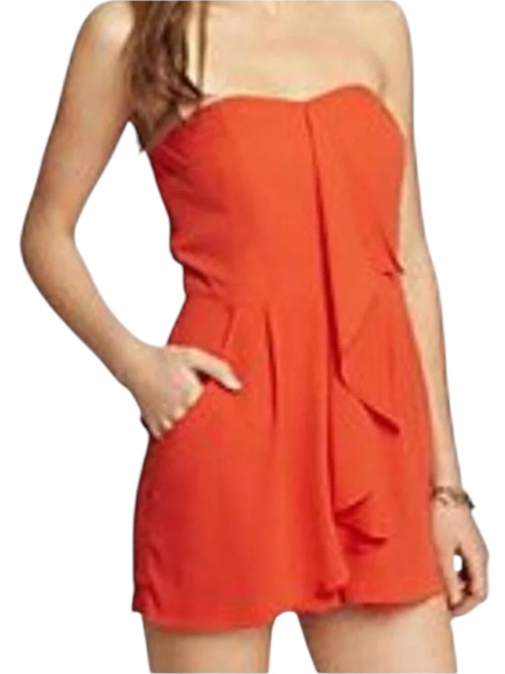Express Strapless Romper Orange Ruffle Front Women's Size 6